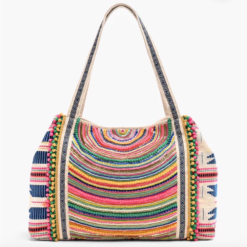 Boho Multicolor Embroidered Travel Tote